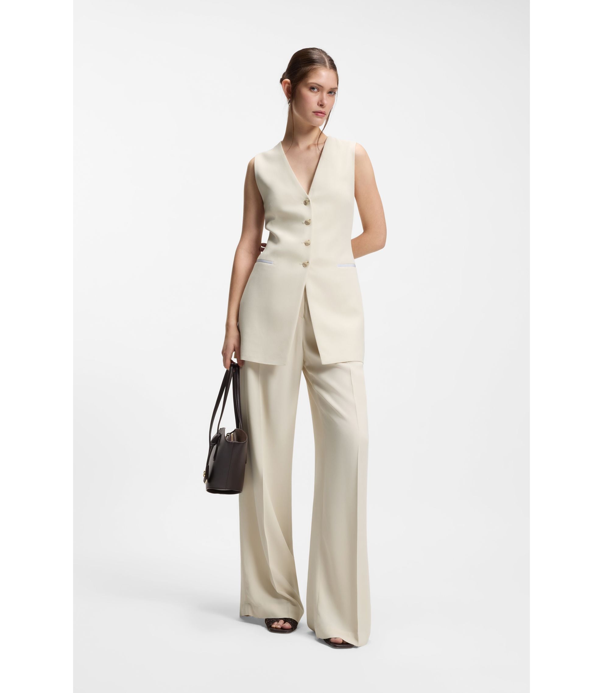 Boss Relaxed Fit Trousers In Fluid Crepe White Women's