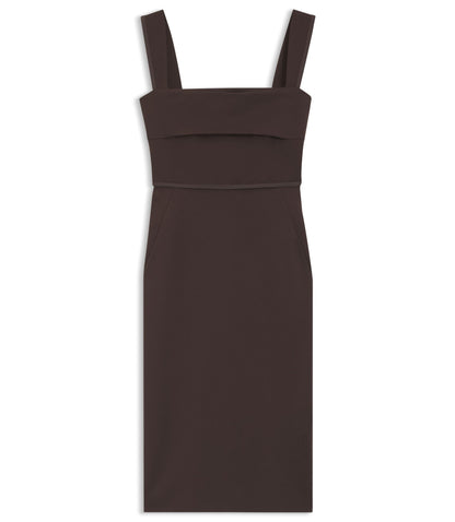 Boss Slim Fit Jersey Dress With Layered Detail Dark Brown Women's