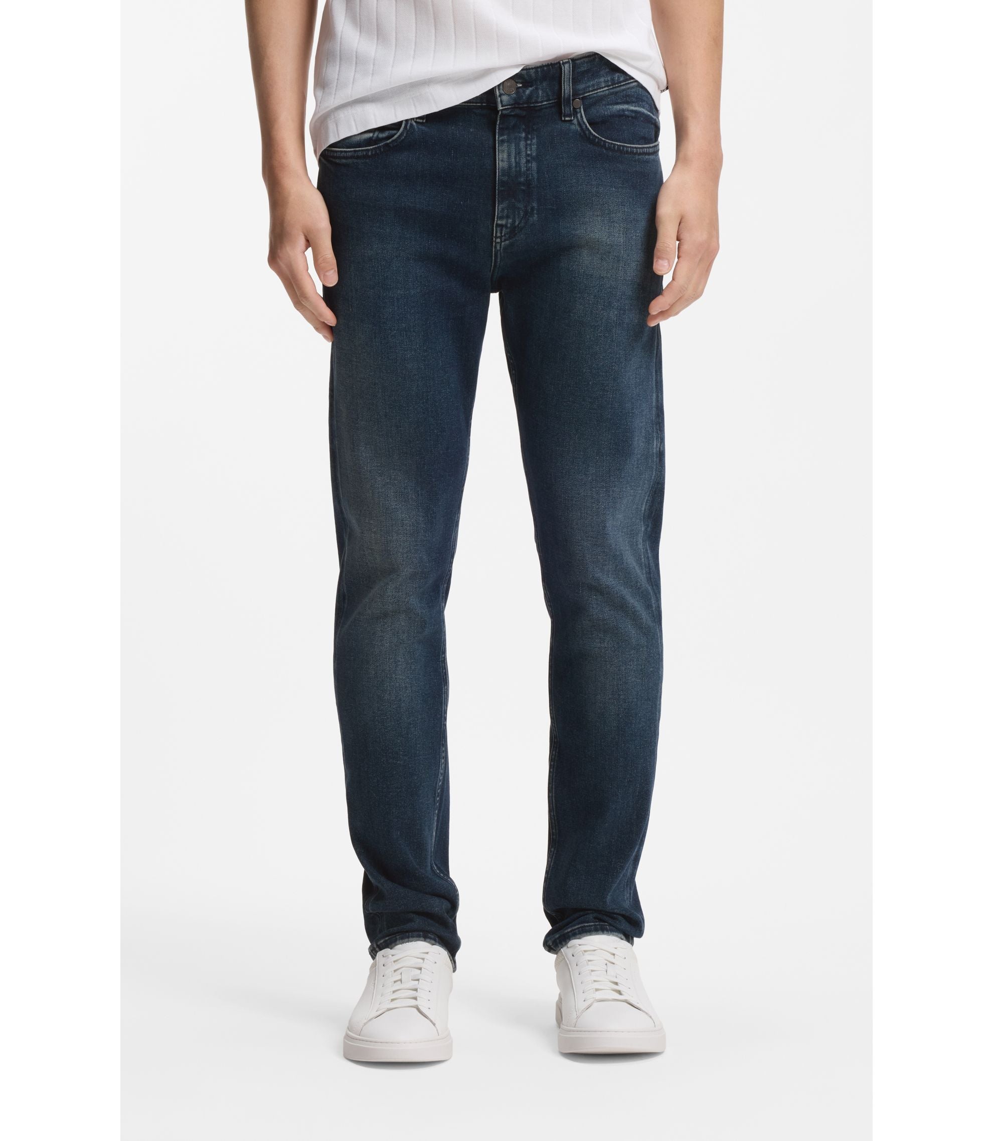 Boss Delaware Slim Fit Jeans In Soft Touch Denim Dark Blue
