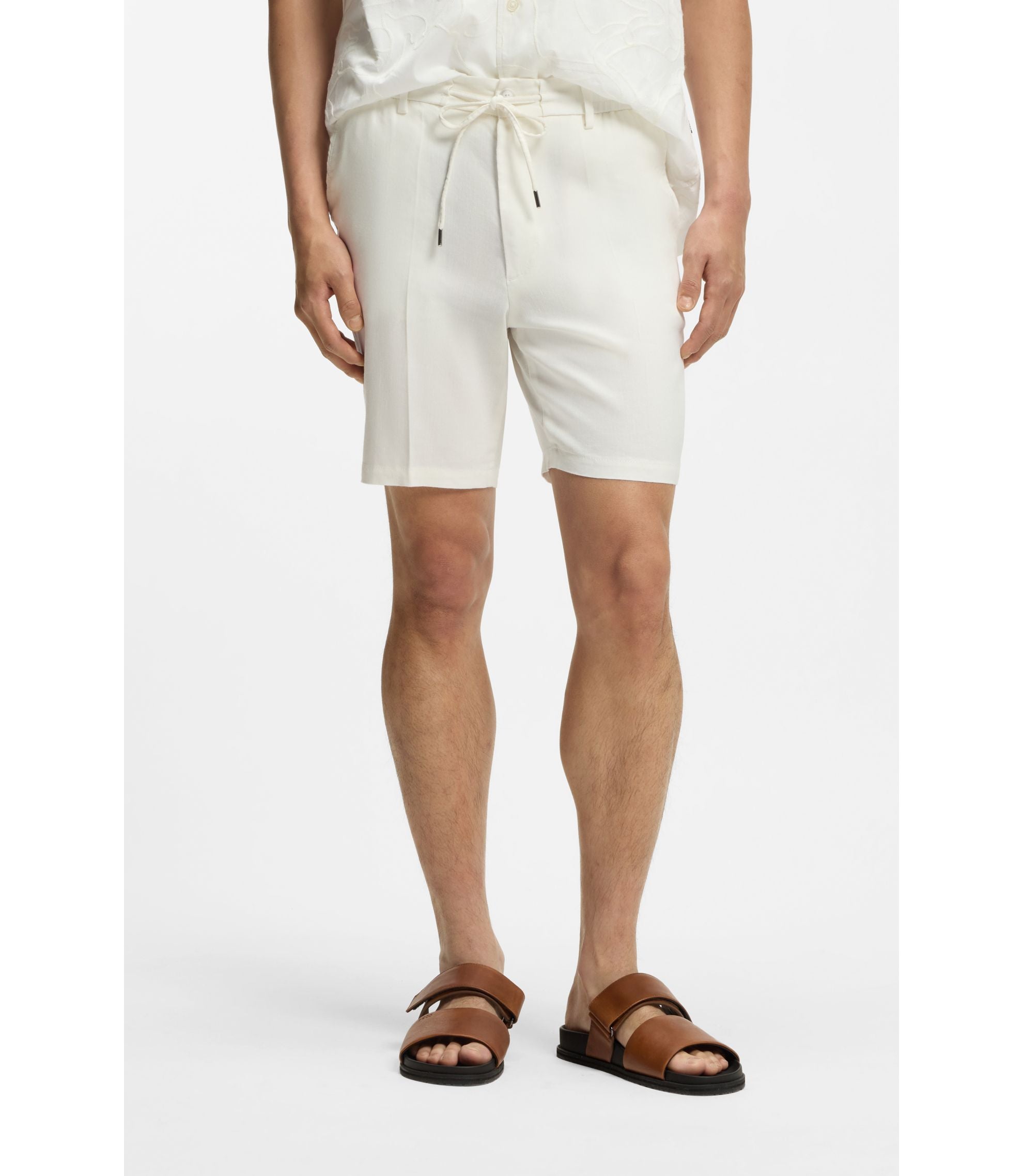 Boss Linen Blend Shorts In A Modern Fit White