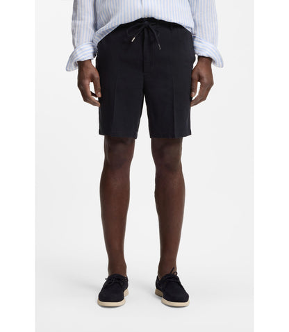 Boss Linen Blend Shorts In A Modern Fit Dark Blue