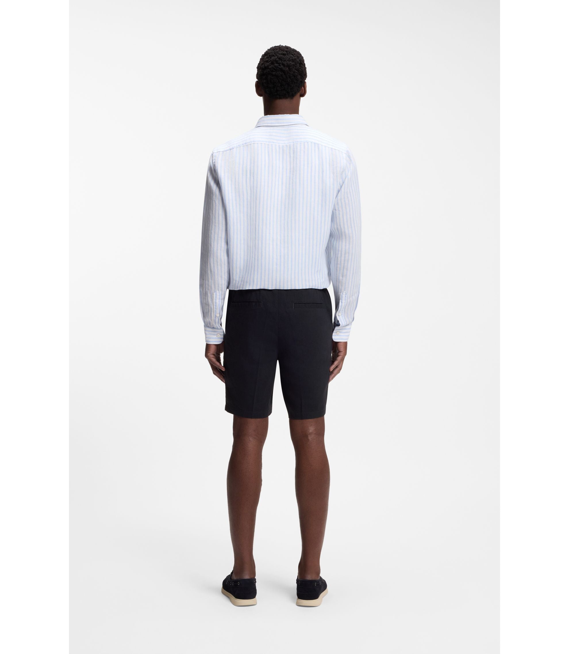 Boss Linen Blend Shorts In A Modern Fit Dark Blue