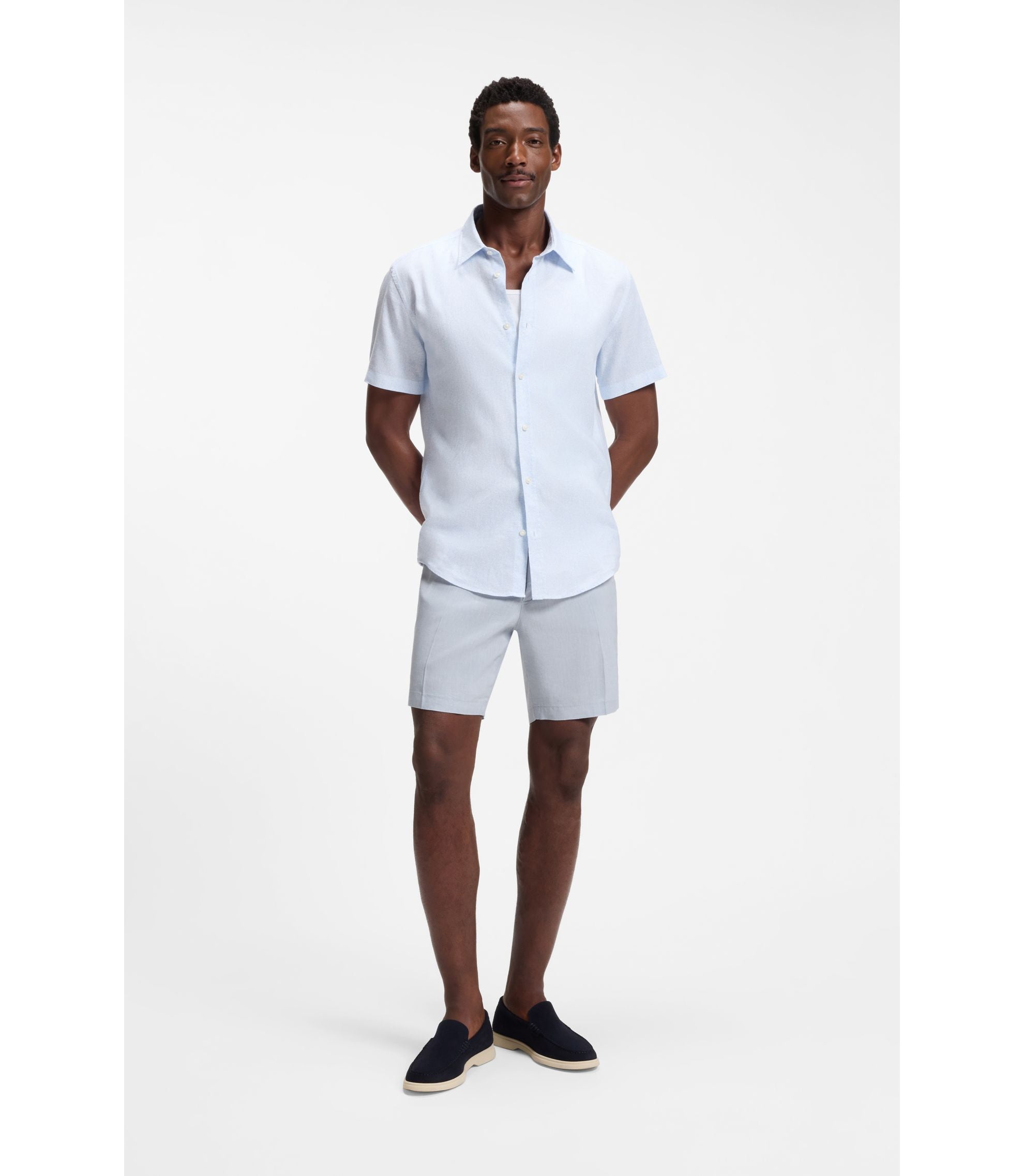 Boss Linen Blend Shorts In A Modern Fit Light Blue