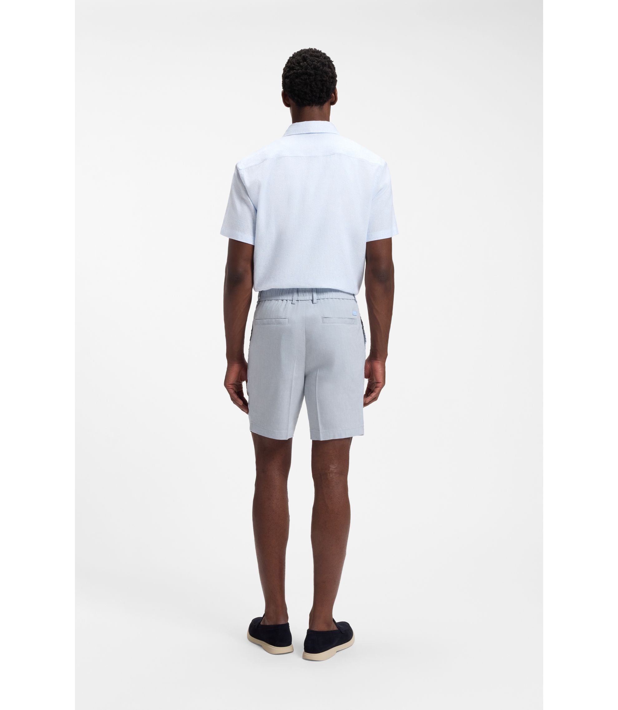 Boss Linen Blend Shorts In A Modern Fit Light Blue