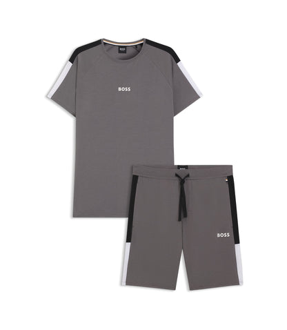 Boss Contrast Insert Pyjamas In A Cotton Blend Dark Grey