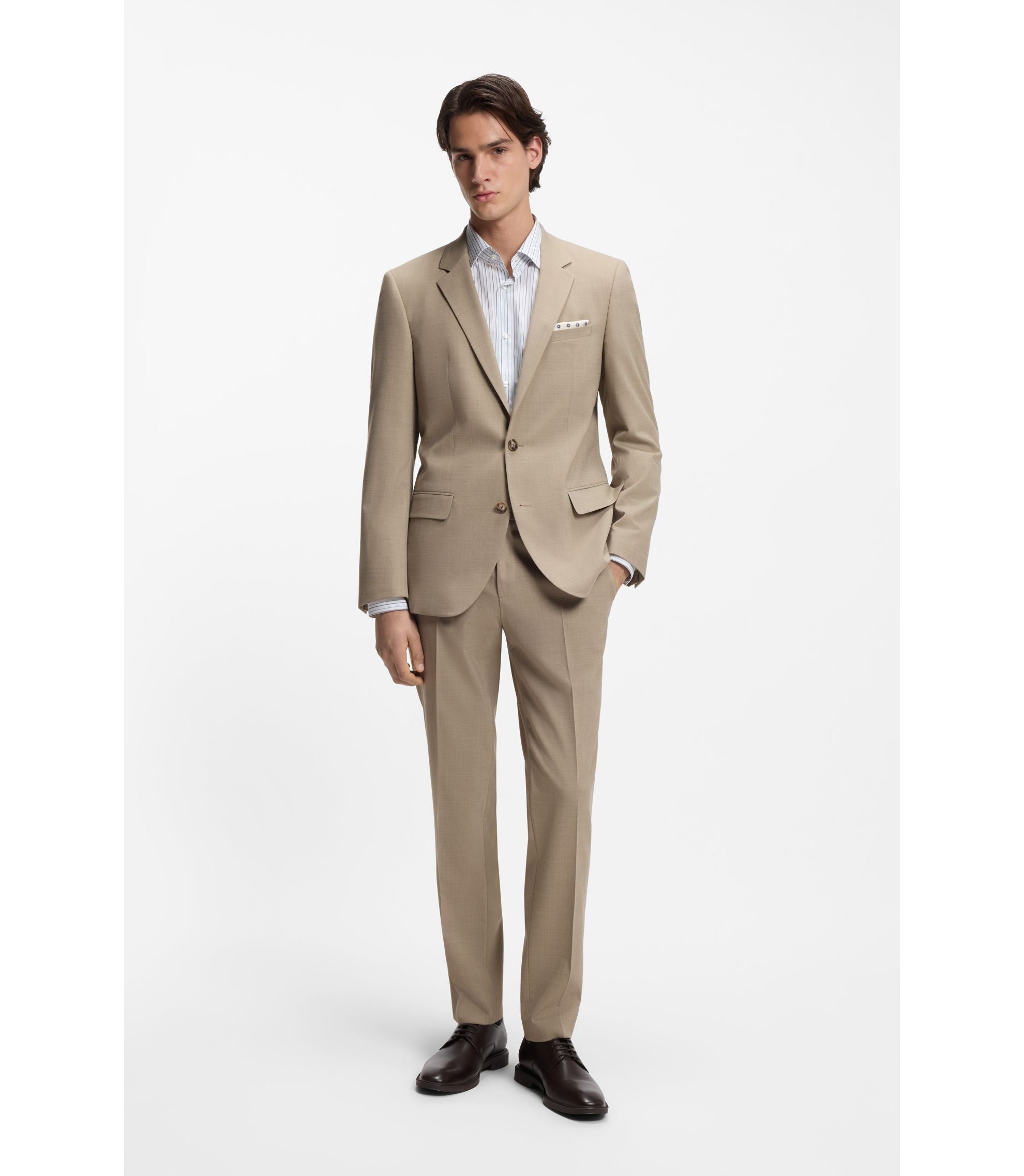 Hugo Two Piece Slim Fit Suit In Stretch Cloth Beige