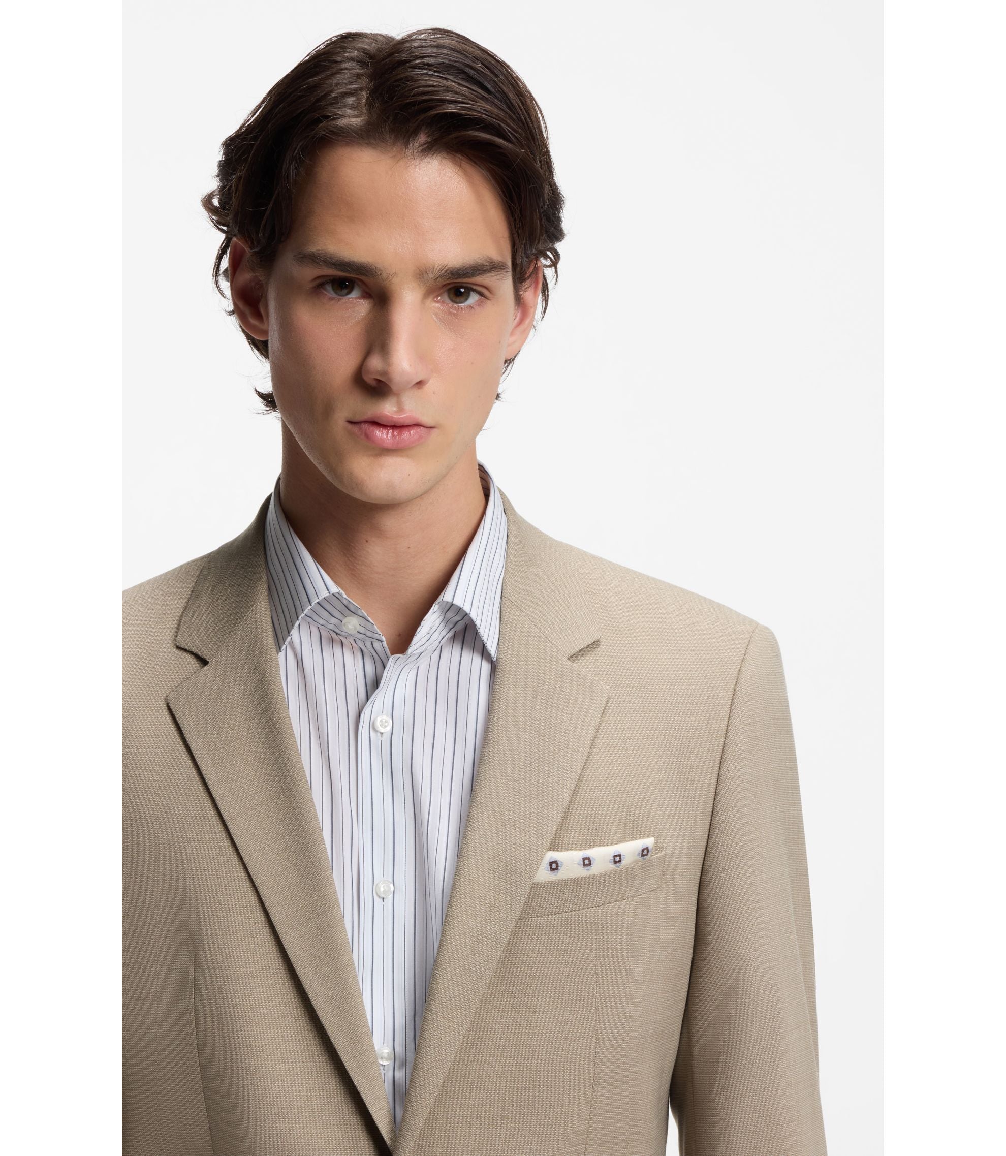 Hugo Two Piece Slim Fit Suit In Stretch Cloth Beige