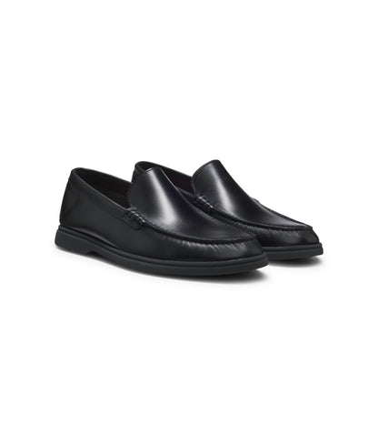 Boss Embossed Logo Moccasins In Leather Black Black