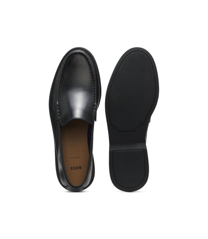 Boss Embossed Logo Moccasins In Leather Black Black