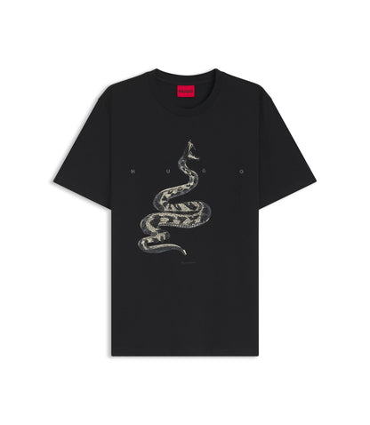 Hugo Cotton Jersey T Shirt With Spaced Out Logo Black
