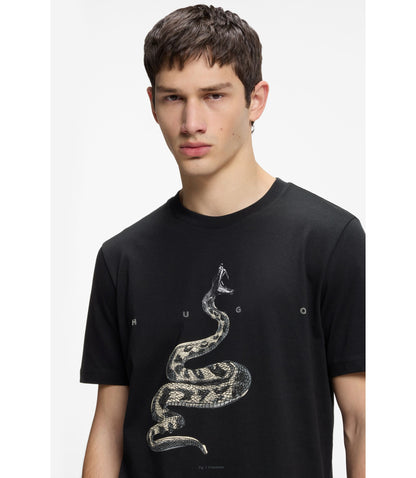 Hugo Cotton Jersey T Shirt With Spaced Out Logo Black