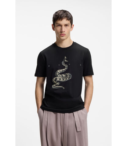 Hugo Cotton Jersey T Shirt With Spaced Out Logo Black