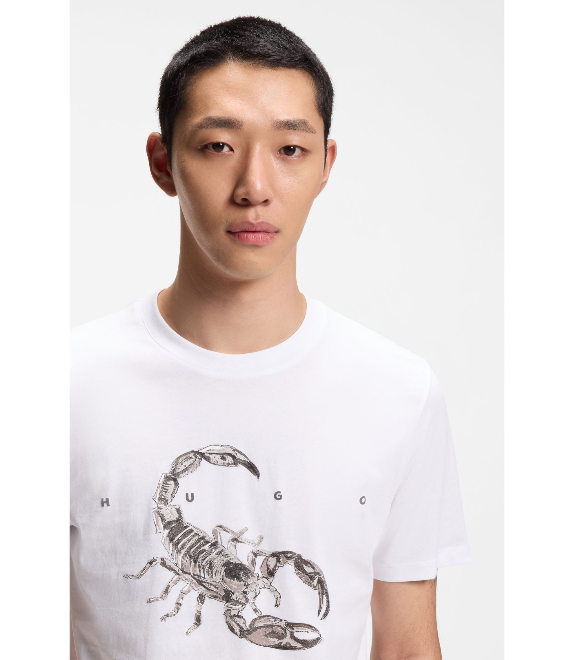 Hugo Cotton Jersey T Shirt With Spaced Out Logo White