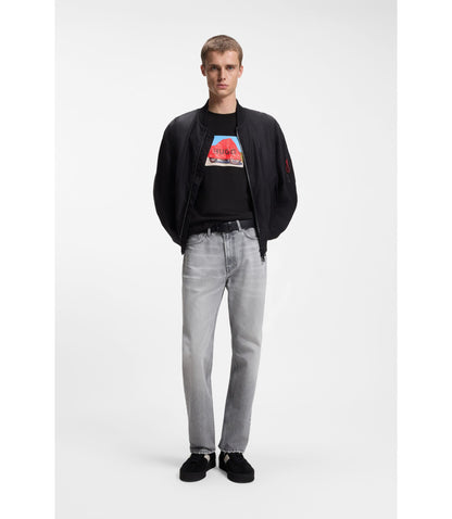 Hugo Cotton Jersey T Shirt With Biker Inspired Artwork Black