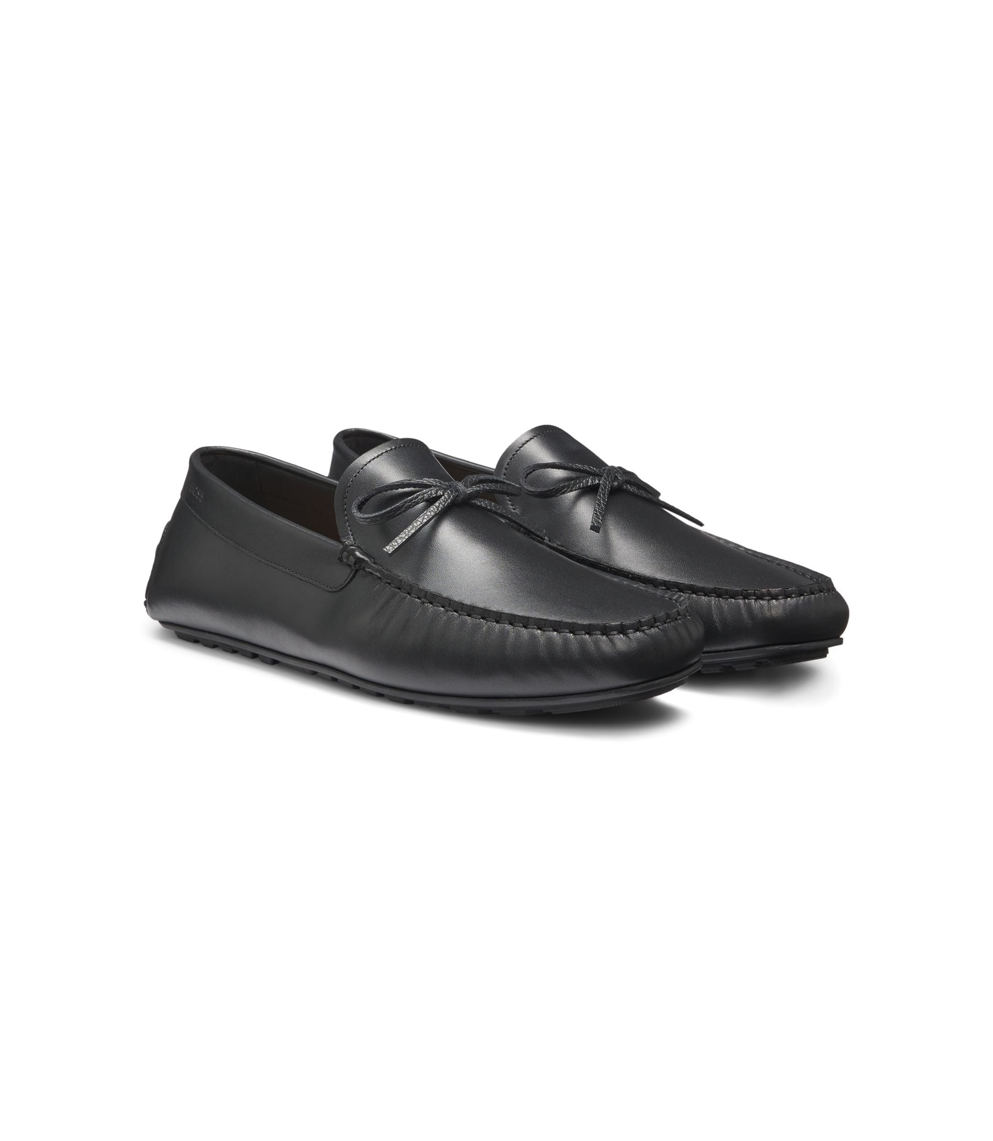 Boss Bow Trim Driver Moccasins In Leather Black Black
