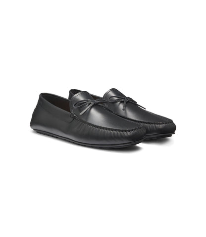 Boss Bow Trim Driver Moccasins In Leather Black Black