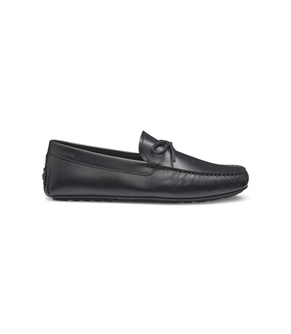 Boss Bow Trim Driver Moccasins In Leather Black Black