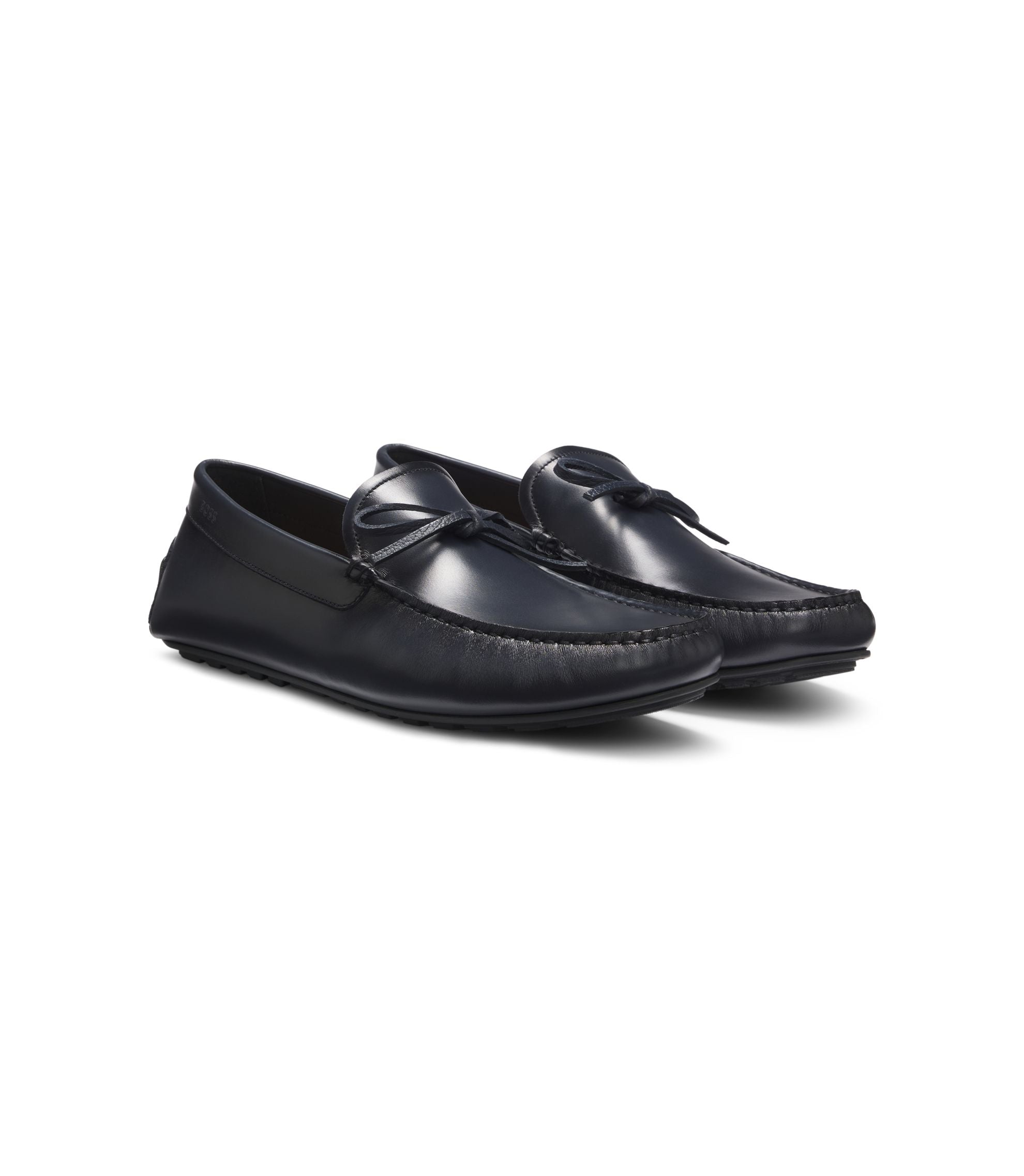 Boss Bow Trim Driver Moccasins In Leather Dark Blue Dark Blue