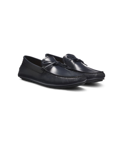 Boss Bow Trim Driver Moccasins In Leather Dark Blue Dark Blue