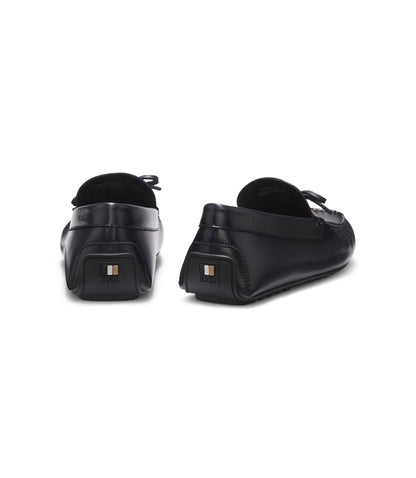 Boss Bow Trim Driver Moccasins In Leather Dark Blue Dark Blue