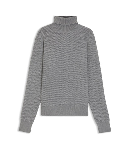 Boss Rollneck Sweater In Herringbone Virgin Wool Silver