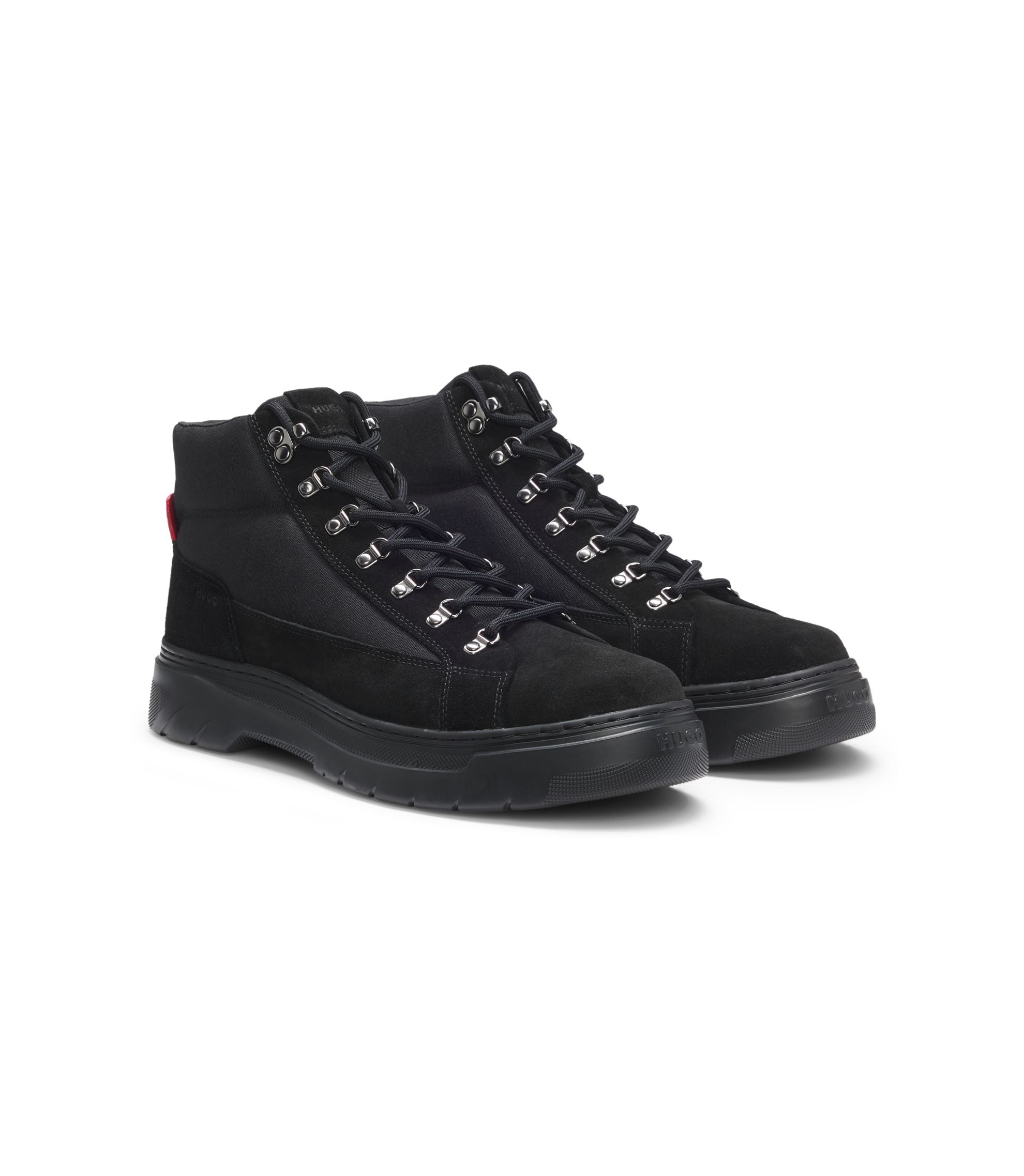 Hugo Canvas Boots With Suede Trims Black Black