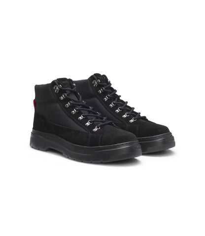Hugo Canvas Boots With Suede Trims Black Black