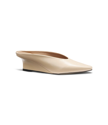 Boss Wedge Heel Mules In Leather White Womens White