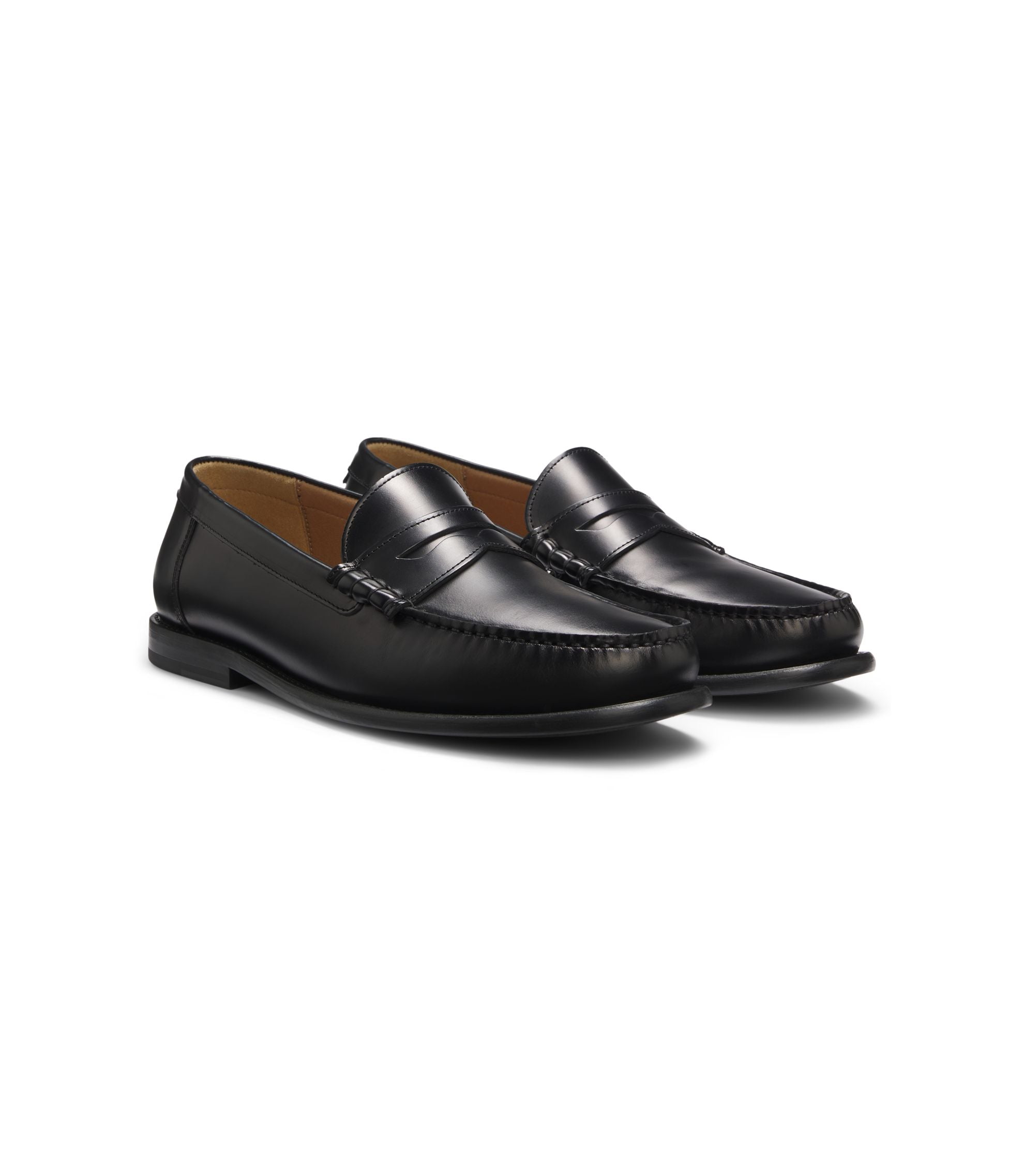 Boss Leather Loafers With Penny Trim Black Black