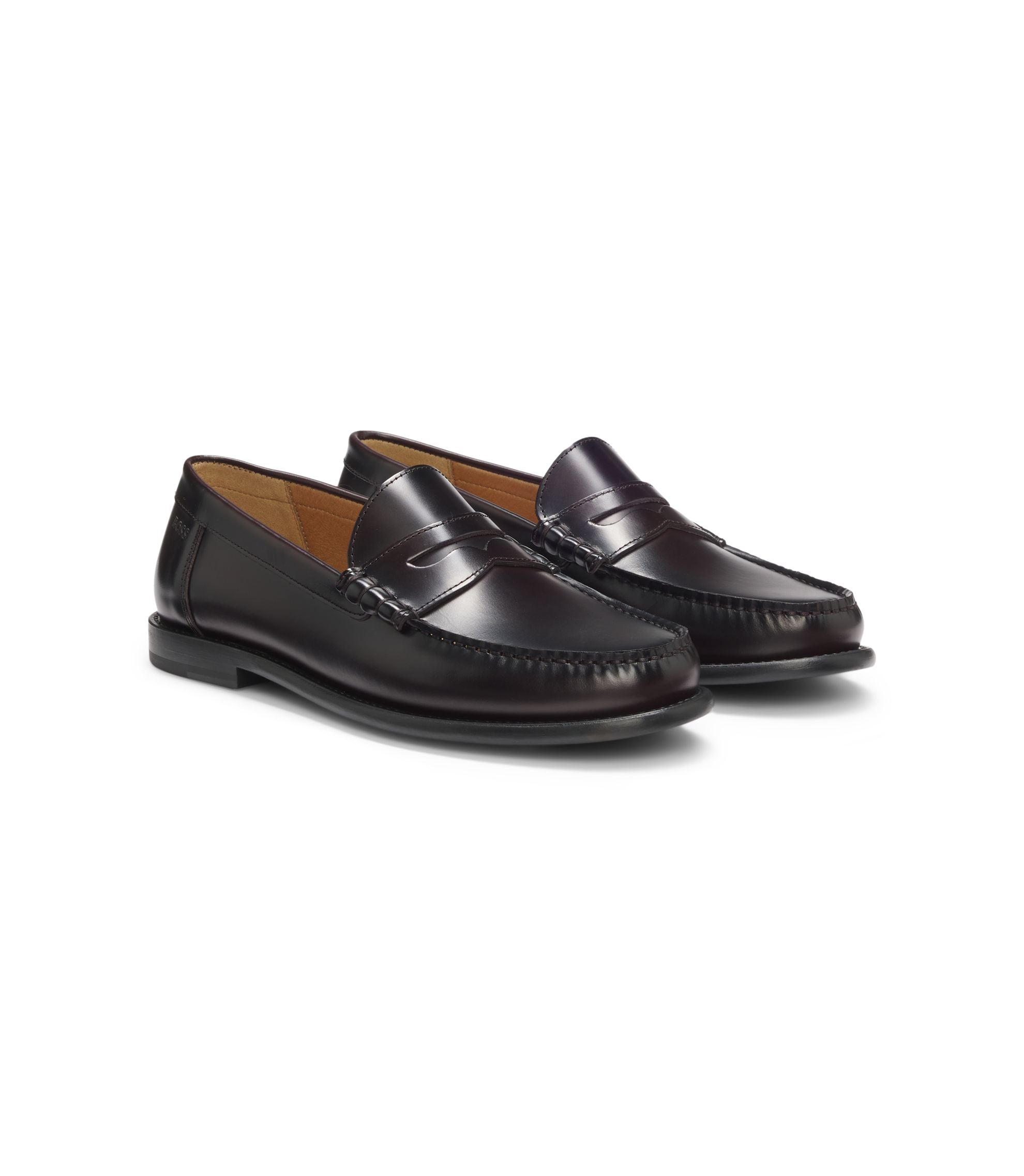 Boss Leather Loafers With Penny Trim Dark Red Dark Red