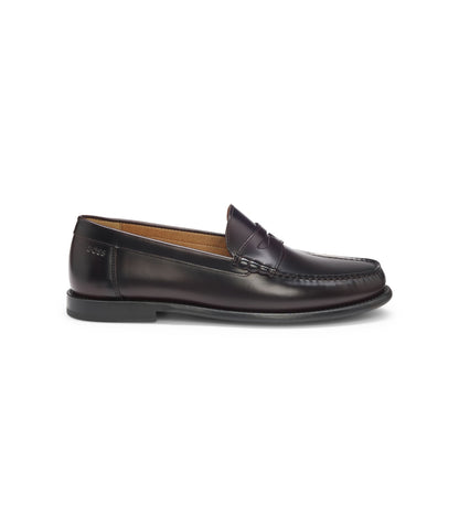 Boss Leather Loafers With Penny Trim Dark Red Dark Red