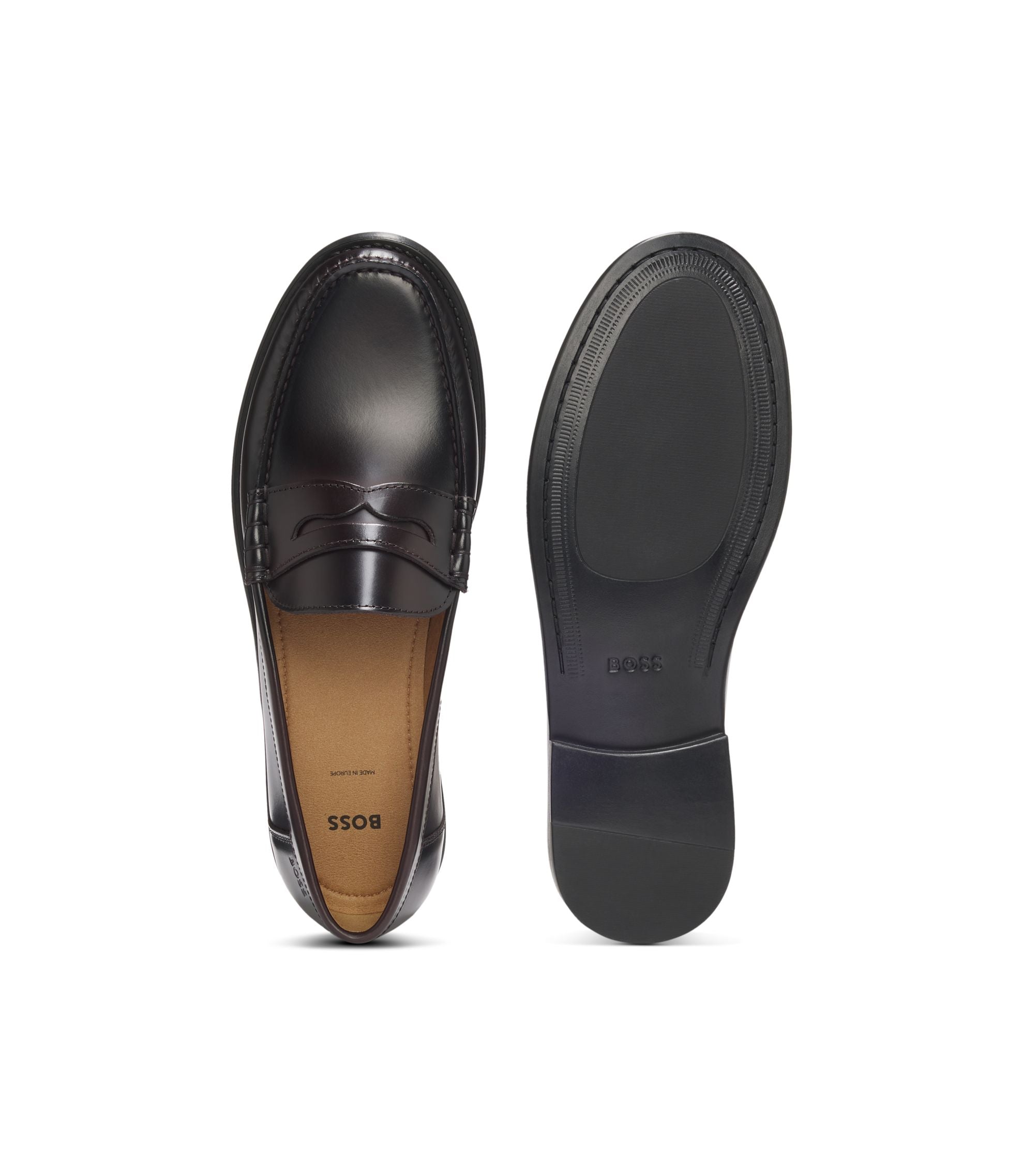 Boss Leather Loafers With Penny Trim Dark Red Dark Red