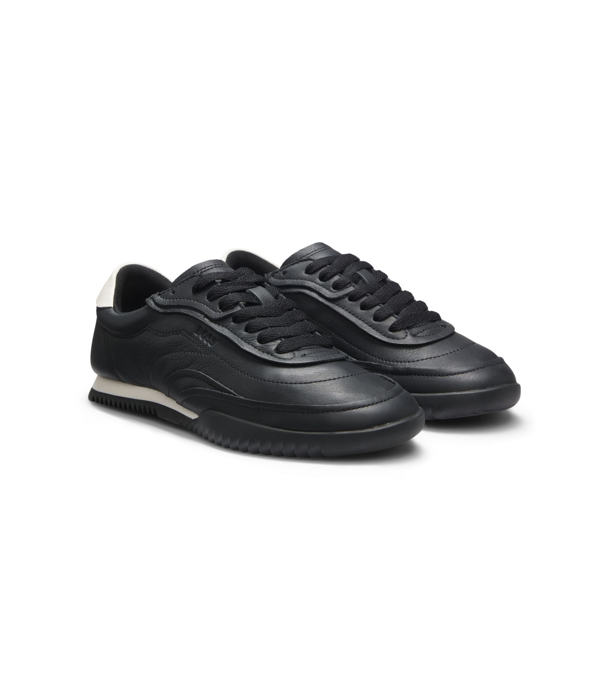 Boss Embossed Logo Trainers In Leather Black Womens Black