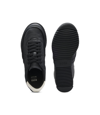 Boss Embossed Logo Trainers In Leather Black Womens Black