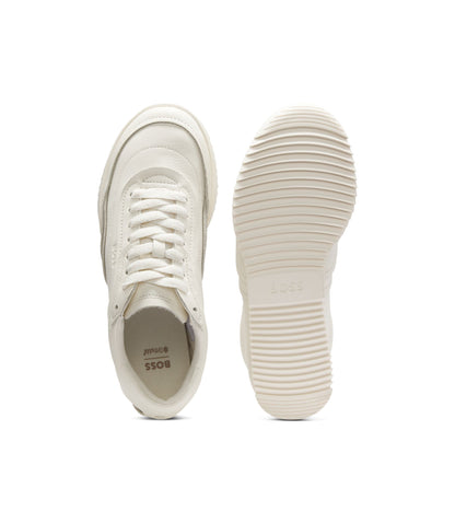 Boss Embossed Logo Trainers In Leather White Womens White