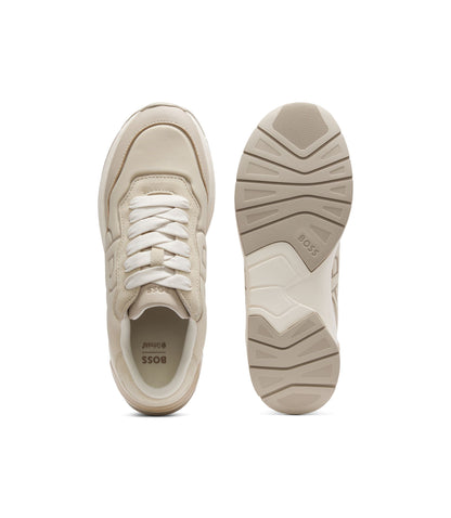 Boss Suede Trim Trainers With Double B Monogram Light Beige Womens Light Beige