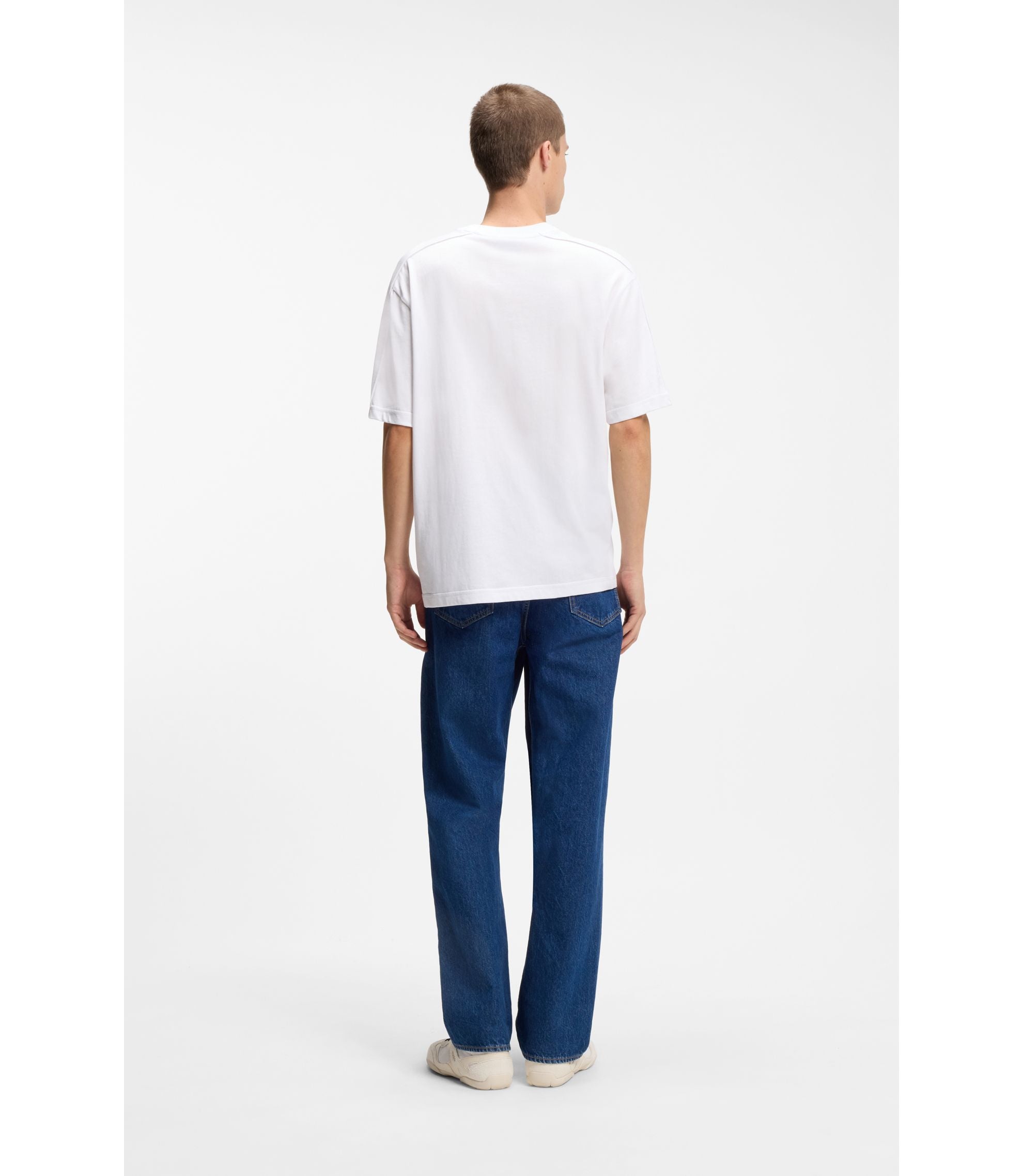 Hugo Cotton Jersey T Shirt With Workwear Logo Label White