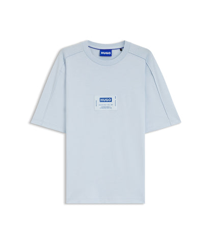 Hugo Cotton Jersey T Shirt With Workwear Logo Label Light Blue