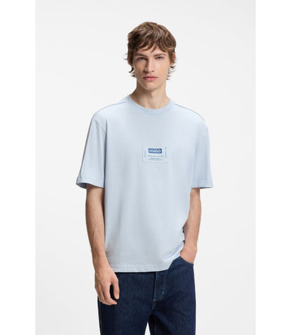 Hugo Cotton Jersey T Shirt With Workwear Logo Label Light Blue