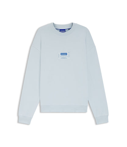 Hugo Logo Label Sweatshirt In A Cotton Blend Light Blue