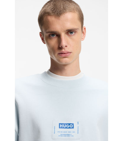Hugo Logo Label Sweatshirt In A Cotton Blend Light Blue