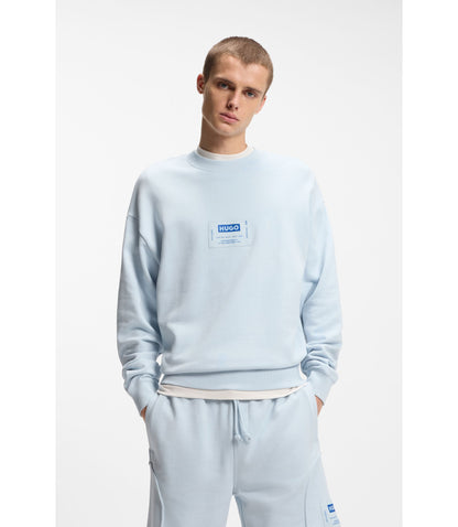 Hugo Logo Label Sweatshirt In A Cotton Blend Light Blue