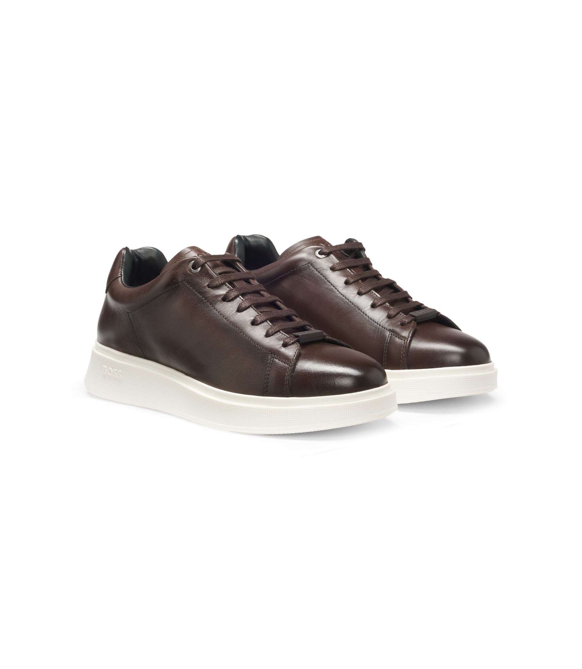 Boss Rubber Sole Trainers In Leather Dark Brown Dark Brown