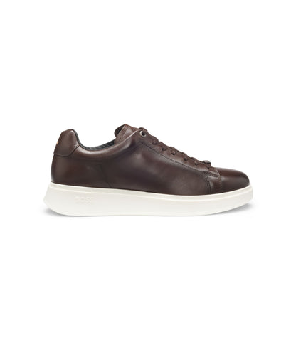 Boss Rubber Sole Trainers In Leather Dark Brown Dark Brown