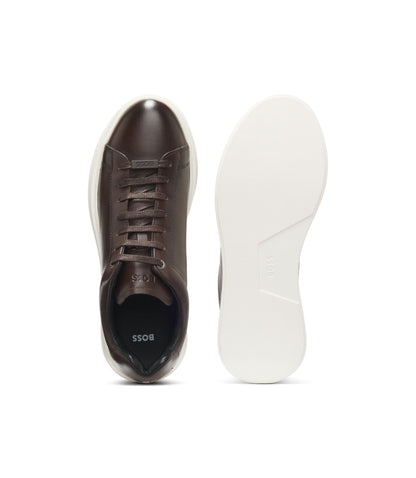 Boss Rubber Sole Trainers In Leather Dark Brown Dark Brown