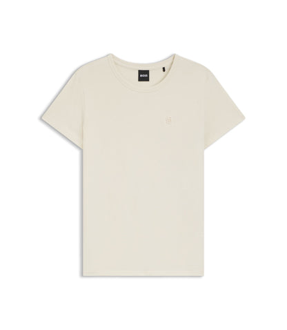 Boss Cotton Jersey Slim Fit T Shirt With Double B Monogram White Women's