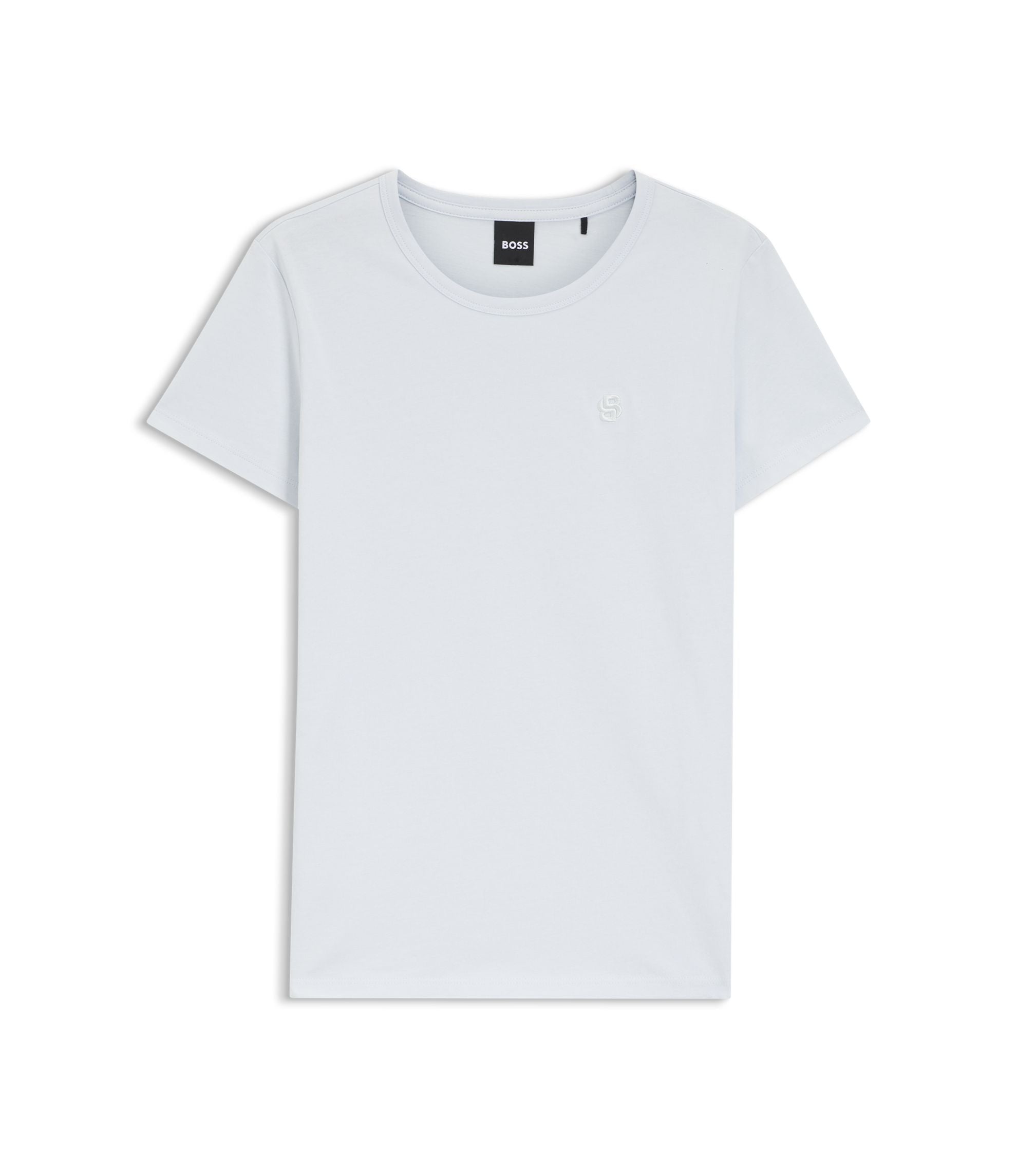 Boss Cotton Jersey Slim Fit T Shirt With Double B Monogram Light Blue Women's