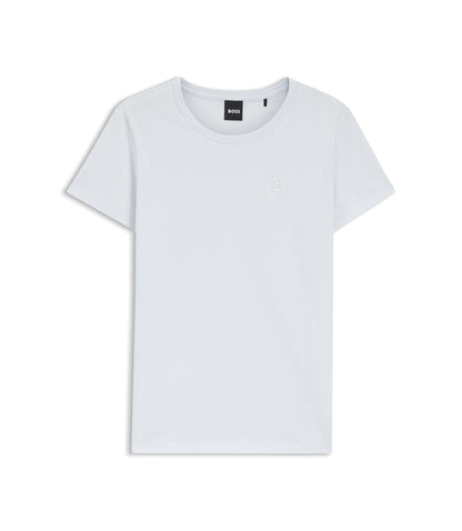 Boss Cotton Jersey Slim Fit T Shirt With Double B Monogram Light Blue Women's