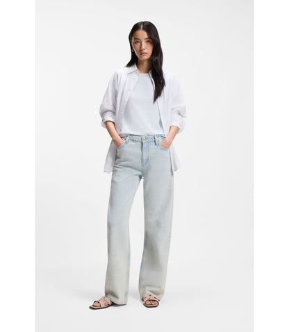 Boss Cotton Jersey Slim Fit T Shirt With Double B Monogram Light Blue Women's