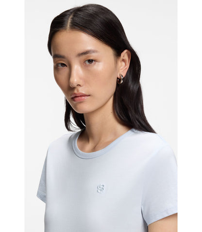 Boss Cotton Jersey Slim Fit T Shirt With Double B Monogram Light Blue Women's